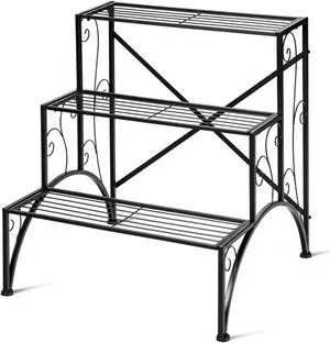 SlickBlue 3-Tier Metal Plant Rack Garden Shelf in Stair Style