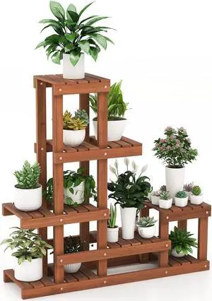 SlickBlue 6 Tier Wood Plant Stand with High Low Structure