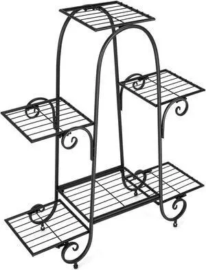 SlickBlue 6-Tier Plant Stand with Adjustable Foot Pads-Black