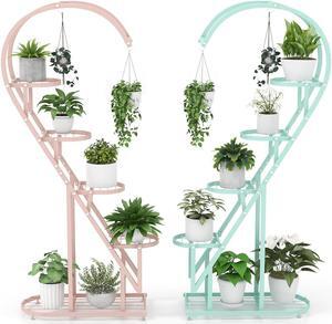 SlickBlue 5 Tier Metal Plant Stand with Hanging Hook for Multiple Plants
