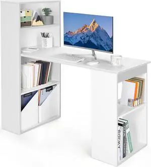 SlickBlue Computer Desk Writing Workstation Office with 6-Tier Storage Shelves-White