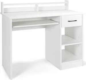 SlickBlue Study Laptop Table with Drawer and Keyboard Tray-White