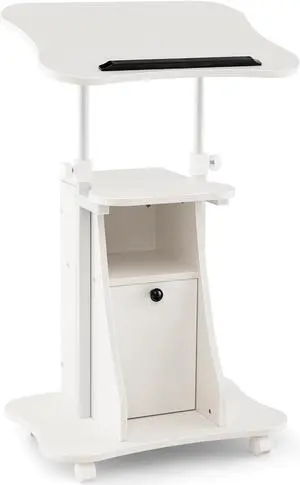 SlickBlue Adjustable Mobile Standing Desk Cart with Tilt Desktop and Cabinet