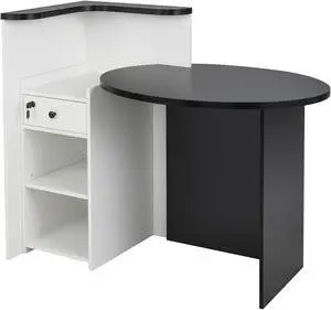 SlickBlue Front Reception Office Desk with Open Shelf and Lockable Drawer