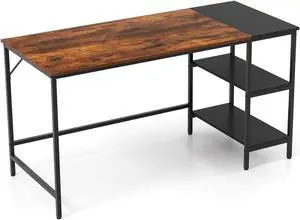 SlickBlue 55 Inch Modern Industrial Style Study Writing Desk with 2 Storage Shelves