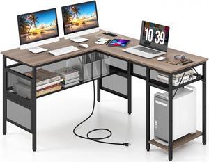 SlickBlue L-Shaped Computer Desk with Charging Station and Adjustable Shelf