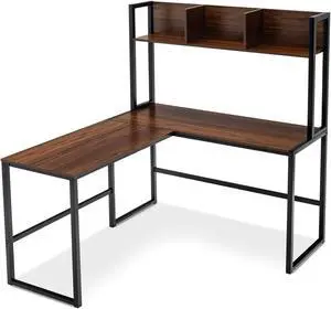SlickBlue Reversible L-Shaped Corner Desk with Storage Bookshelf