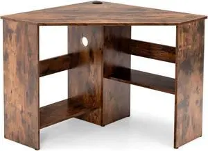 SlickBlue Corner Computer Desk Triangle Writing Workstation with Storage Shelf
