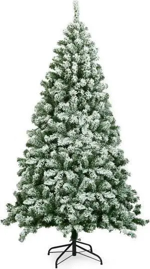 SlickBlue 6 Feet Snow Flocked Artificial Christmas Tree Hinged with 928 Tips