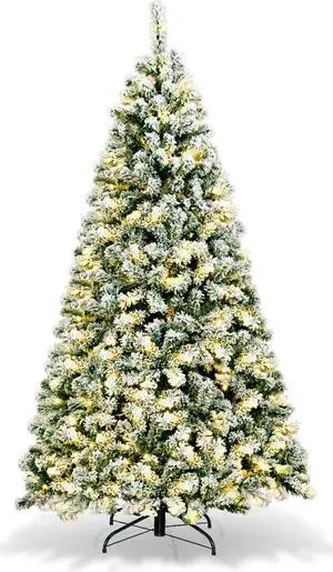 SlickBlue 6 Feet Pre-Lit Premium Snow Flocked Hinged Artificial Christmas Tree