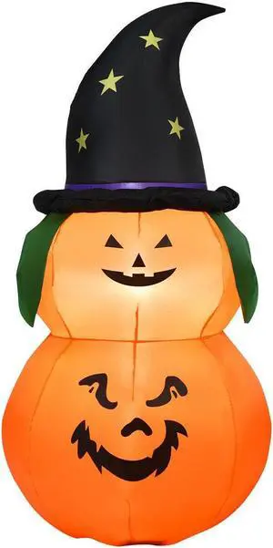 SlickBlue 5 Feet Halloween Inflatable LED Pumpkin with Witch Hat