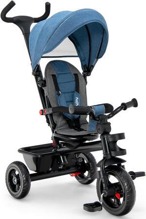 SlickBlue 4-in-1 Baby Tricycle Toddler Trike with Convertible Seat-Blue