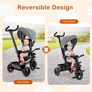 SlickBlue 4-in-1 Baby Tricycle Toddler Trike with Convertible Seat-Gray