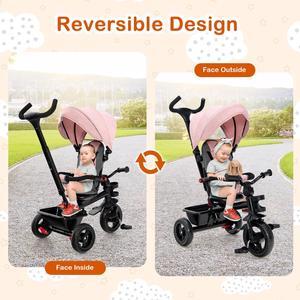 SlickBlue 4-in-1 Baby Tricycle Toddler Trike with Convertible Seat-Pink