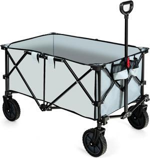 SlickBlue Outdoor Folding Wagon Cart with Adjustable Handle and Universal Wheels