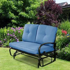 SlickBlue Outdoor Patio Cushioned Rocking Bench Loveseat
