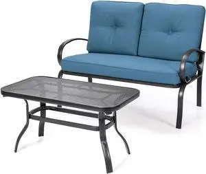 SlickBlue 2 Pieces Patio Outdoor Cushioned Coffee Table Seat