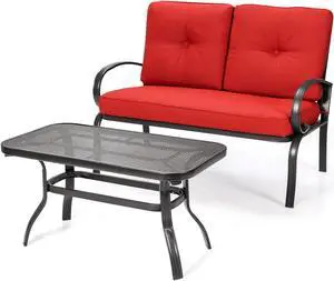SlickBlue 2 Pieces Patio Outdoor Cushioned Coffee Table Seat