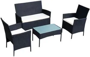 SlickBlue 4 pcs Outdoor Rattan Wicker Cushioned Seat with a Loveset