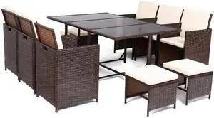 SlickBlue 11 pcs Outdoor Patio Dining Rattan Wicker Furniture Set