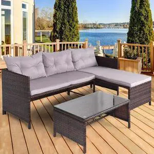 SlickBlue 3 pcs Rattan Wicker Deck Couch Outdoor Patio Sofa Set