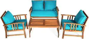 SlickBlue 4 Pieces Wooden Patio Furniture Set Table Sofa Chair Cushioned Garden