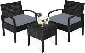 SlickBlue 3 Pieces Outdoor Rattan Patio Conversation Set with Seat Cushions