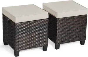 SlickBlue 2 Pieces Patio Rattan Ottoman Set with Removable Cushions