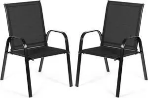SlickBlue 2 Pcs Patio Outdoor Dining Chair with Armrest-Black
