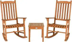 SlickBlue 3 Pieces Eucalyptus Rocking Chair Set with Coffee Table