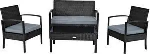 SlickBlue 4 Pieces Patio Rattan Cushioned Furniture Set with Loveseat and Table