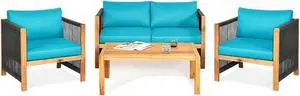 SlickBlue 4 Pieces Acacia Wood Outdoor Patio Furniture Set with Cushions