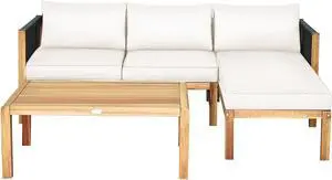 SlickBlue 3 Pieces Patio Acacia Wood Sofa Furniture Set with Nylon Rope Armrest