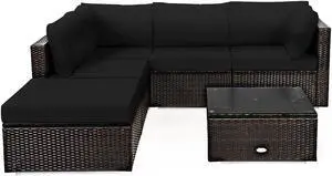 SlickBlue 6 Pieces Outdoor Patio Rattan Sectional Sofa Set with Coffee Table