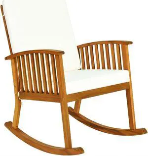 SlickBlue Outdoor Acacia Wood Rocking Chair with Detachable Washable Cushions