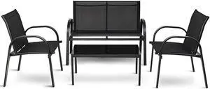 SlickBlue 4 Pieces Patio Furniture Set with Glass Top Coffee Table