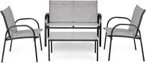 SlickBlue 4 Pieces Patio Furniture Set with Glass Top Coffee Table