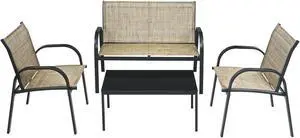 SlickBlue 4 Pieces Patio Furniture Set with Glass Top Coffee Table