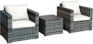 SlickBlue 3 Pieces Patio Rattan Furniture Bistro Sofa Set with Cushioned