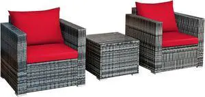 SlickBlue 3 Pieces Patio Rattan Furniture Bistro Sofa Set with Cushioned