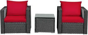 SlickBlue 3 Pcs Patio Conversation Rattan Furniture Set with Cushion