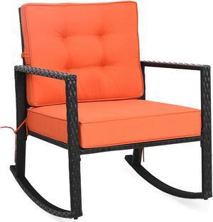 SlickBlue Patio Rattan Rocker Outdoor Glider Rocking Chair Cushion Lawn