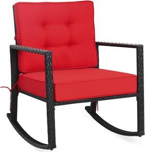 SlickBlue Patio Rattan Rocker Outdoor Glider Rocking Chair Cushion Lawn