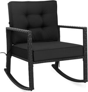 SlickBlue Patio Rattan Rocker Outdoor Glider Rocking Chair Cushion Lawn