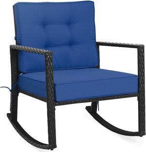 SlickBlue Patio Rattan Rocker Outdoor Glider Rocking Chair Cushion Lawn