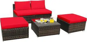SlickBlue 5 Pieces Patio Rattan Furniture Set with Cushioned Armless Sofa