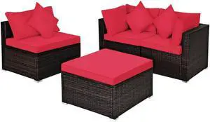 SlickBlue 4 Pieces Ottoman Garden Patio Rattan Wicker Furniture Set with Cushion