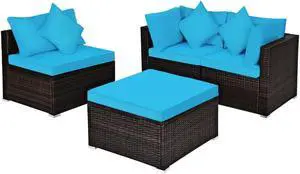SlickBlue 4 Pieces Ottoman Garden Patio Rattan Wicker Furniture Set with Cushion