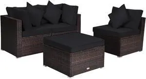 SlickBlue 4 Pieces Ottoman Garden Patio Rattan Wicker Furniture Set with Cushion