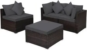 SlickBlue 4 Pieces Ottoman Garden Patio Rattan Wicker Furniture Set with Cushion